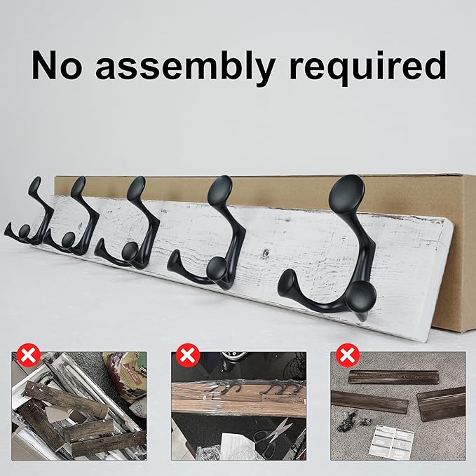 SKOLOO 30-Inch Wood Coat Rack Wall Mount with 5 Triple Hooks - Ideal for Family Entrances, Classrooms, and Pet Supplies Storage - Perfect Coat Hooks for Wall,Distressed White Wash