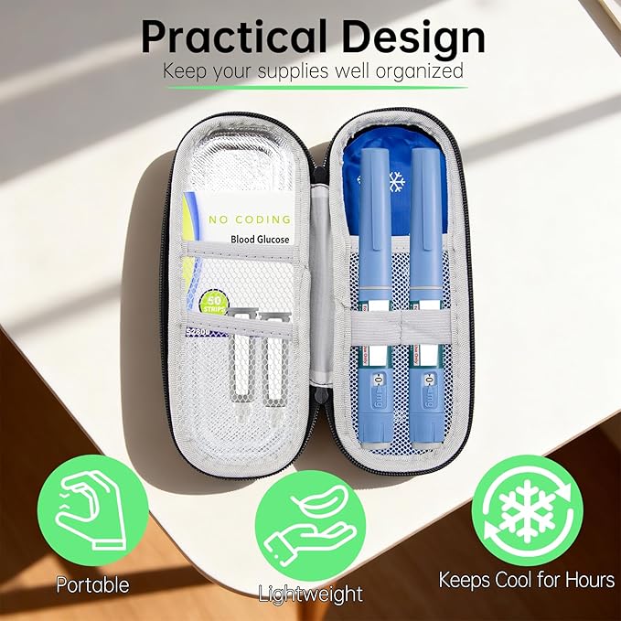Cooler Travel Case Compatible with Ozempic Pen, Travel Cooler with Reusable Ice Pack, Insulated Cooling Bag, Storage Pen and Other Supplies, Ideal for Trip and Daily Life