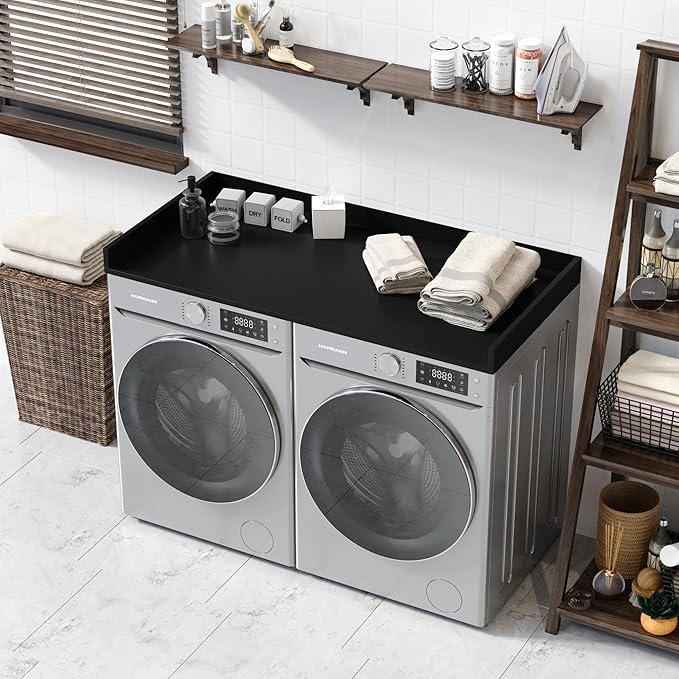 OfficeSimpli Large Washer Dryer Countertop 30 x 58 - Made in USA - Heavy-Duty Laundry Countertop Over Washer and Dryer, Laundry Room Countertop Organization Solution with Non-Slip Pads, Black