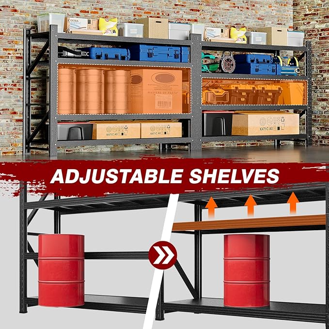 5000LBS Metal Steel Storage Shelves - 60" W Black 4 Tier Heavy Duty Rack Commercial Industrial Shelving with Adjustable Shelf for Basement Garage Warehouse - 60" W x 24" D x 70" H