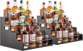 2 Pack 4-Tier Liquor Bottle Display Shelf, 16-Inch Wooden Bar Shelves for Liquor Bottles, Countertop Whiskey Shelf and Bourbon Shelf Organizer for Home Bar, Kitchen（Black）