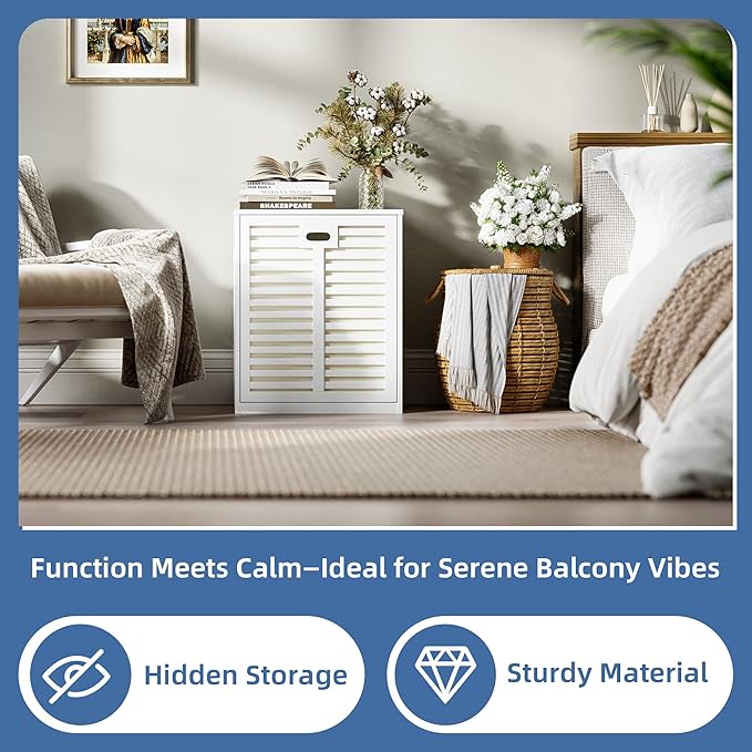 HITNET Tilt Out Laundry Hamper Cabinet, Bathroom Laundry Cabinet with 16 Gallon Clothes Basket, Space Saving Freestanding Bamboo Storage Organizer for Towels and Toys, White
