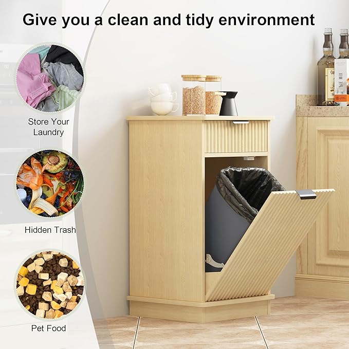 Natural Tilt Out Laundry Hamper Cabinet Hidden Laundry Hamper Cabinet with Drawers and Baskets for Bathroom Hamper with Storage for Kitchen Bedroom，16x16x30in