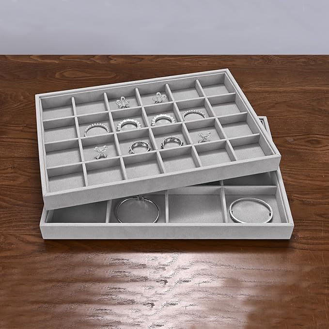 24 Grids Jewelry Tray Earring Organizer Tray Ring Earrings Holder Jewelry Drawer Organizer Storage Display Holder (Grey)