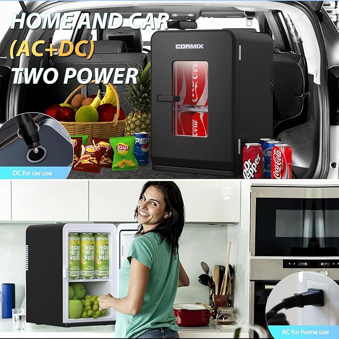 Mini Fridge for Bedroom, 15 Litre/21 Cans Portable Mini Refrigerator with AC/DC Power for Office, Dorm and Car, Thermoelectric Electric Cooler & Warmer Skincare Fridge for Drinks, Food, Cosmetics