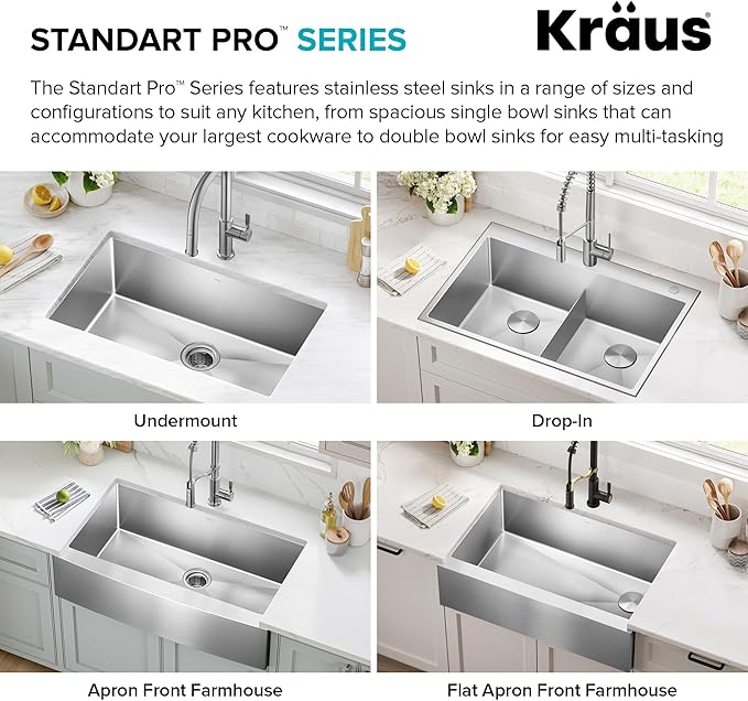 Kraus KHU111-25 Standart PRO 16 Gauge Undermount Single Bowl Stainless Steel Kitchen Sink, 25 Inch