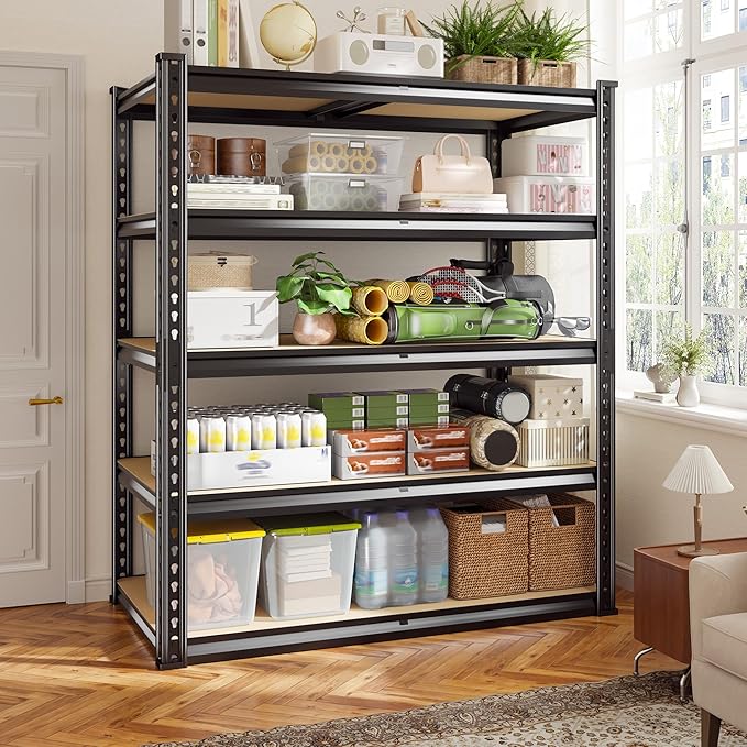 Garage Shelves, 72.1" H Garage Storage Shelves, 5 Tier Adjustable Shelving Units for Storage, Basement, Warehouse, Pantry, Kitchen, 35.5" W x 15.7" D x 72.1" H, Black, 2 Pack