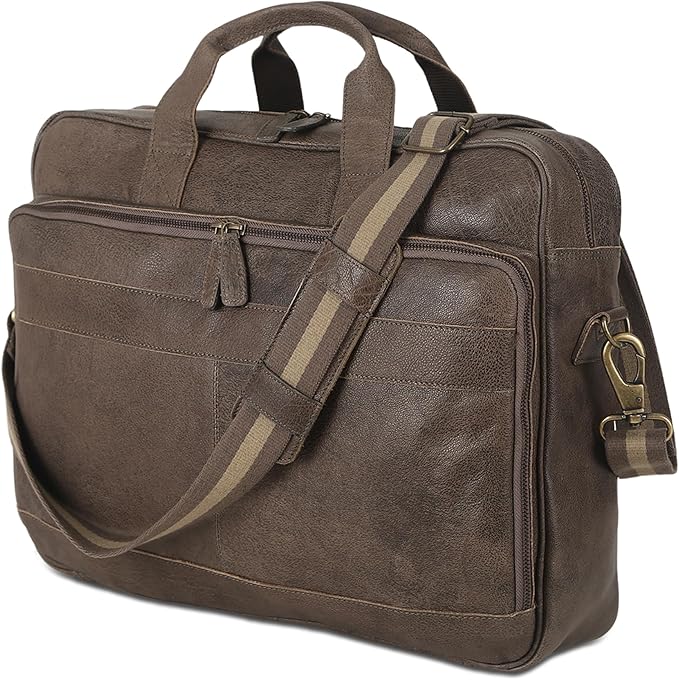 Leather briefcase 18 Inch Laptop Messenger Bags for Men and Women Best Office briefcase Satchel Bag (Grey)