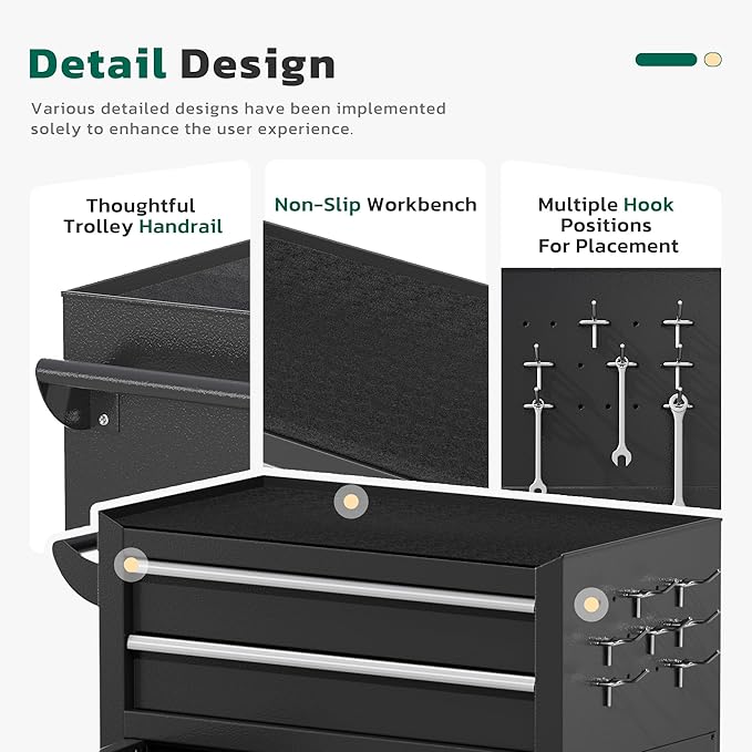 Greenvelly Metal Tool Chest,8-Drawer Rolling Tool Cart with Wheels,2 in 1 Detachable Tool Cabinets,Tool Box,Liners and Locking System for Garage,Warehouse,Workshop, Barbershop(Black)