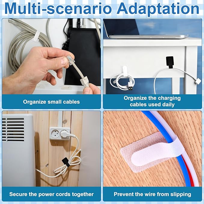 20pcs Hook and Loop Cable Ties, 3.94 Inch Self Adhesive Cable Management Straps for Desktop Network Wires, Adjustable Reusable Appliances Cord Organizer for Office Home Desk - Black, White