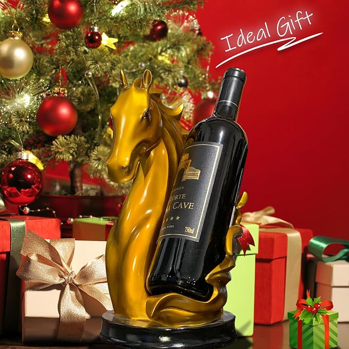 Wine Bottle Holder Wine Racks Tabletop Horse Statue as Home Kitchen Wine Cellar Decorative Storage Organizer, Horse Sculpture Horse Decor Horse Gifts for Girls Men Women (Gold)