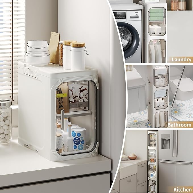 5-Tier Tall Narrow Storage Cabinet, Slim Bathroom Storage Cabinet with Adjustable Shelves and Wheels, Narrow Organizer for Small Space, Bathroom, Kitchen, Laundry