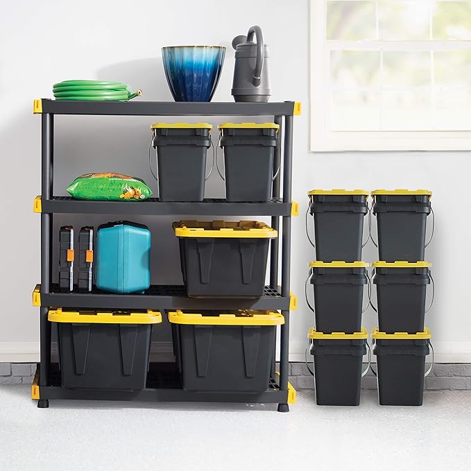 CX BLACK & YELLOW, 5-Gallon Heavy Duty Bucket Tough Storage Container & Snap-Tight Lid, (14.9H x 12W x 13D), Weather-Resistant Design and Stackable Organization Tote [3 Pack]