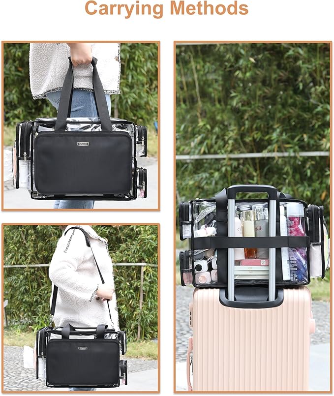 Relavel Professional Makeup Case Backpack and Large Clear Makeup Bag for Makeup Artists, Makeup Kit Set Bag, Durable Water-resistant Material, with Shoulder Strap and Adjustable Dividers
