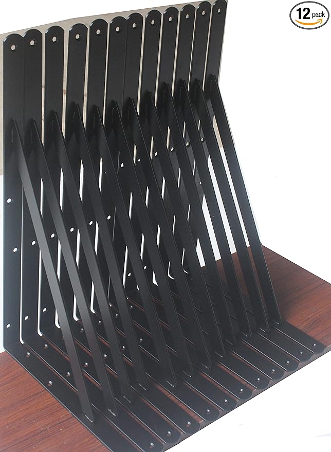 12 Pack L22 x H 12" Black Heavy Duty Shelf Brackets with Screws Metal Shelf Brackets Shelf Support Angle Brackets for Shelves L Brackets Heavy Duty Floating Shelf