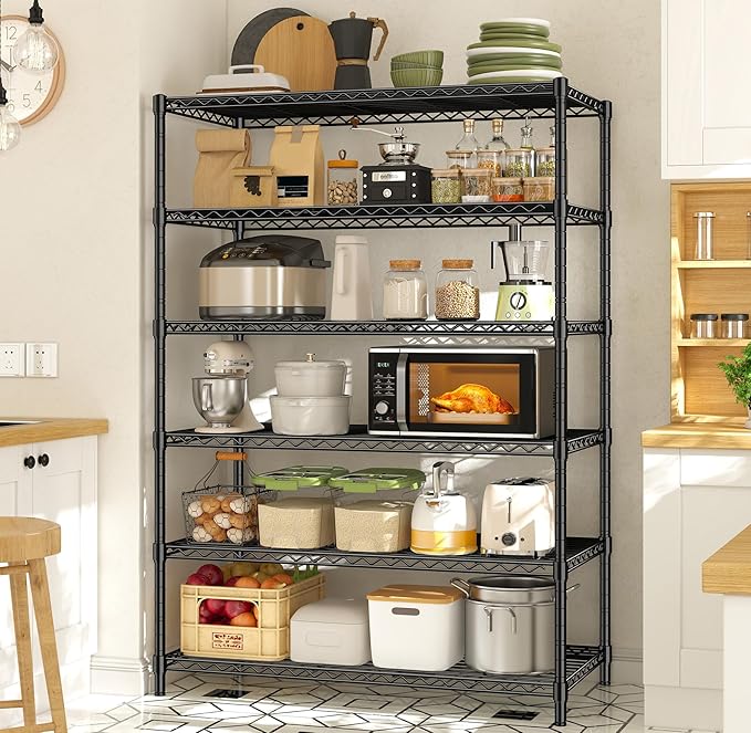 6Tier Metal Shelving Unit Storage Shelves. 1200LBS Wire Shelving Rack Heavy Duty, 75H Adjustable Pantry Shelves, Metal Shelf for Garage Shelving, Closet Shelves,Kitchen, 75" Hx 36" Wx 18" D