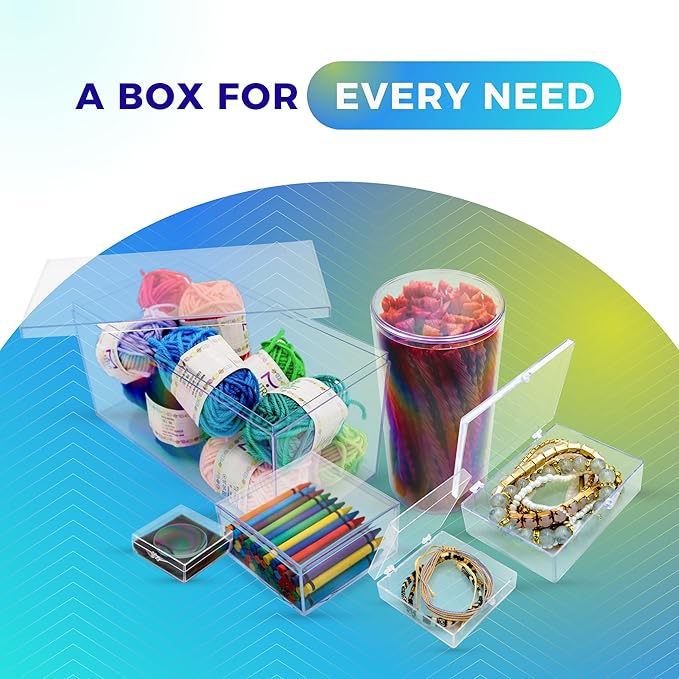 4-Pack Clear Hinged Plastic Containers, Keepsake Storage Boxes, 7"L x 5"W x 1.75"H, Made in USA, Plastic Display Case, Bead Storage or Craft Organizers and Storage Container