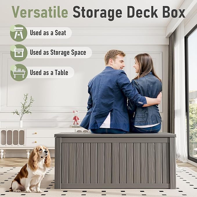 120 Gallon Outdoor Storage Box, Resin Deck Boxes Outdoor Waterproof For Patio Furniture, Garden Tools, Pool Supplies, Durable And UV Resistant, Lockable