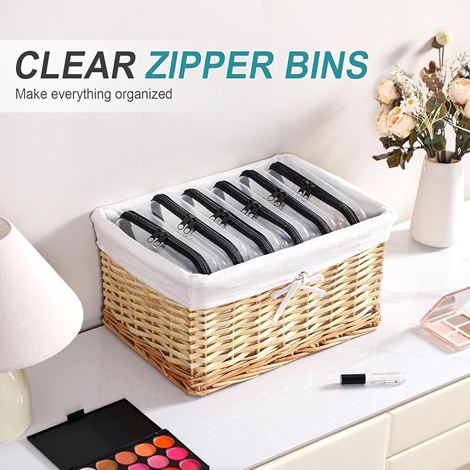 Sanwuta 6 Pcs Clear Hard Zipper Case Hard Plastic Zipper Pouches Transparent Makeup Bag Pencil Pouches for Travel Snacks Christmas Trinket Storage Organizer Box(Black,7.48 x 3.94 x 2 Inch)