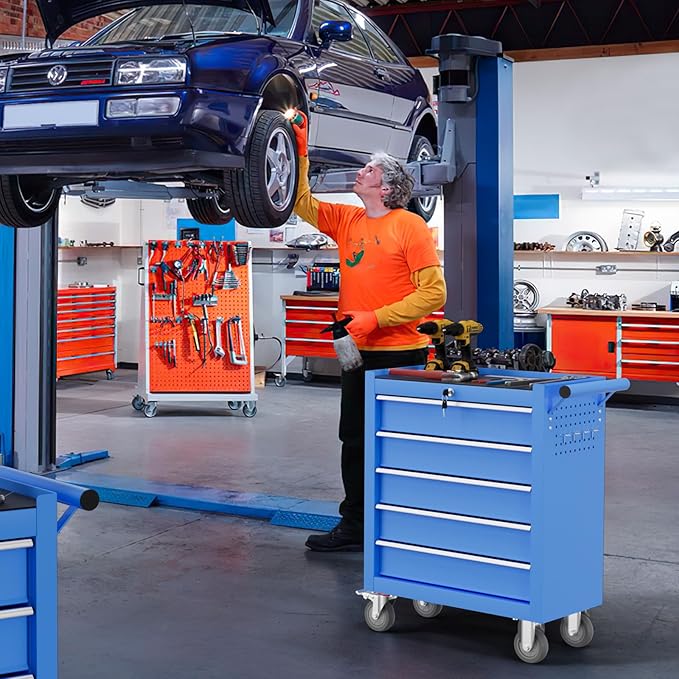 5-Drawer Tool Chest,Rolling Tool Cart with Wheels,High Capacity Tool Cabinet with Locking System for Garage, Warehouse, Workshop-Blue