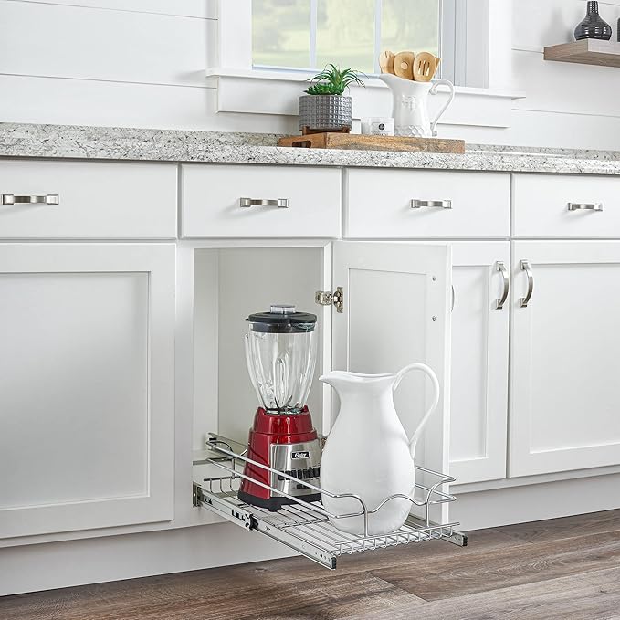 Rev-A-Shelf Pullout Kitchen Cabinet Drawer and Rolling Organizer Cabinet Pantry Storage Basket in Multiple Sizes, 12 x 22 in, 5WB1-1220CR-1