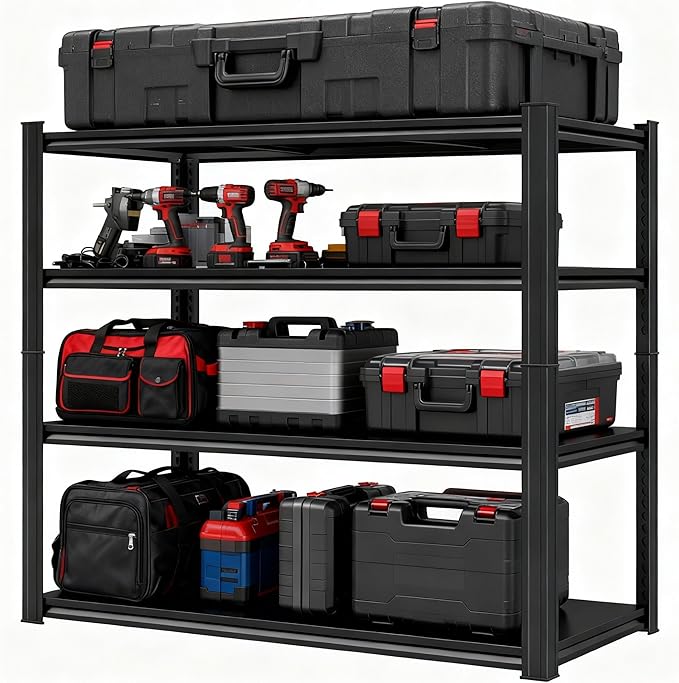 Garage Storage Shelves,5 Tier Shelving Unit, 40 inch Wide, 18” Deep, 78” Tall Organizer Metal Shelf for Basement/Laundry/Pantry Heavy Duty, Adjustable,Easy to Install (4Tier-45"WX16"DX63"H)