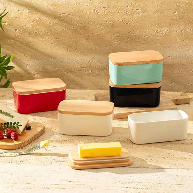 Sweese Small Butter Dish with Lid for Countertop, Airtight Butter Keeper Holds Up to 1 Sticks of Butter, Porcelain Butter Container for Kitchen Decor and Accessories for Kitchen Gift, White