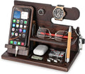 TESLYAR Wood Phone Docking Station for Men - Desk or Nightstand Organizer - Birthday Gifts for Husband, Dad - Anniversary Idea from Wife - Key Holder, Stand Wallet, Watch & Essentials (Wenge)