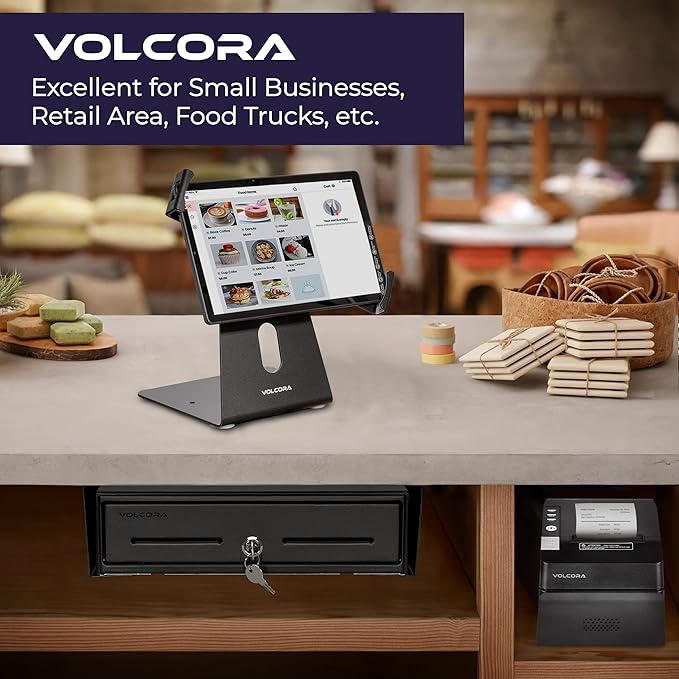Volcora 13" Electronic Cash Register Drawer with Under Counter Mounting Metal Bracket - POS, 4 Bill 5 Coin Cash Tray, Removable Coin Compartment, 24V RJ11/RJ12 Key-Lock, Media Slot, Black