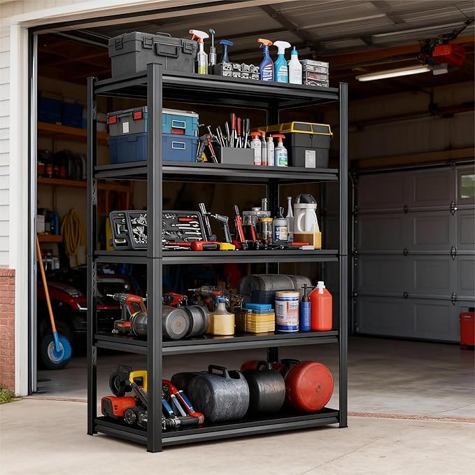 Metal Garage Shelving Unit ,5-Tier Garage Storage Shelves Heavy Duty 40''W*18''D*78''H，Adjustable 3020 lbs Shelf, Upgraded Reinforced Double-Layer Columns for Basement Kitchen Laundry room Pantry Rack