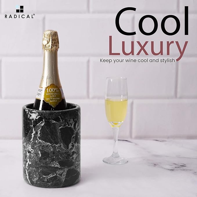 Radicaln Marble Wine Chiller Black 6.5" Inches Handmade Beverage Cooler For Bar Accessories, Wine Chiller For Champagne, Wine Bottle Cooler for Christmas Decor