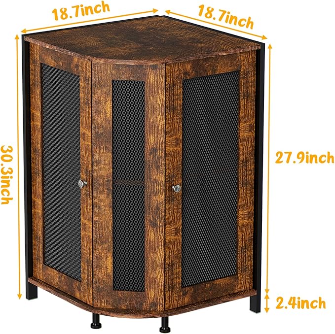 JKsmart Corner Storage Cabinet with Open Shelf, 3-Tier Industrial Wine Bar Shelf with Door, Industrial Corner Cabinet for Kitchen, Living Room, Dining Room, Rustic Brown