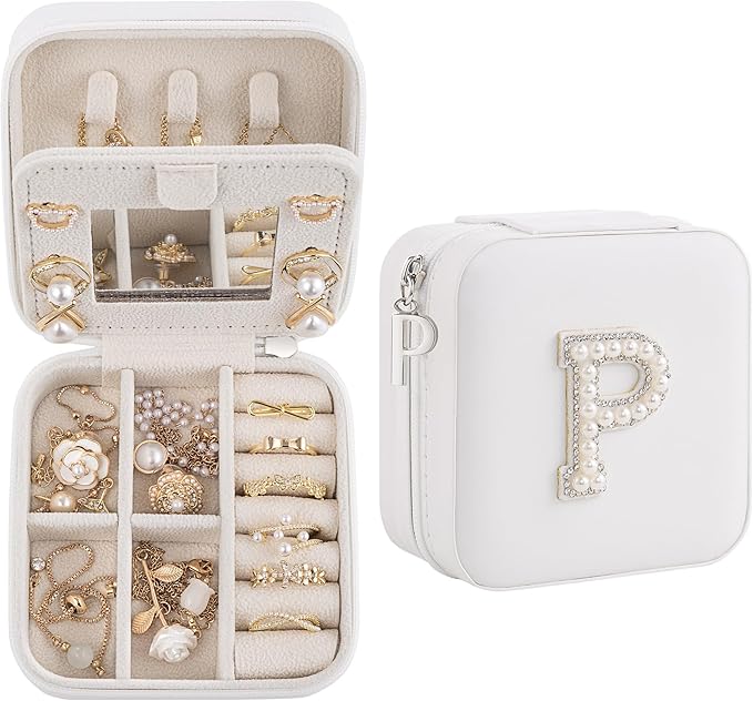 Birthday Gifts For Women, Initial Jewelry Box, Travel Jewelry Case, Gifts for Wife Girlfriend, Small Travel Jewelry Organizer, Gift for Girls, Graduation Gifts for Her, Bridesmaid Gifts