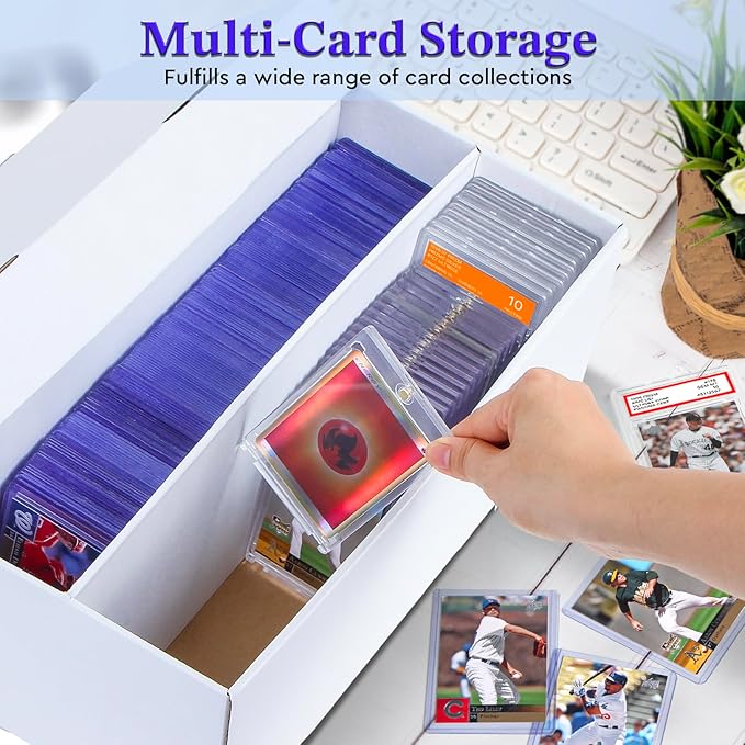 4 Pack Trading Card Storage Box - 2 Rows, Cardboard Storage Box holds 320+ Top Loaders, Graded Card Holder Organizer Case fits PSA/HGA Slabs