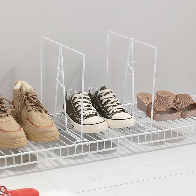 Wire Shelf Dividers - White Closet Organization & Storage Organizer - No Tool Shelf Divider for Wire Shelves - Metal Shelf Accessories – for 12“ Deep Wire Shelves – Tall 12” Height – 20 Pack