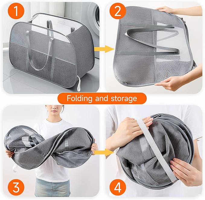 Large Collapsible Laundry Hamper, Gray Oxford Cloth 95L Capacity laundry basket with Handles, Breathable Mesh Design, Sturdy Steel Frame Clothes Hamper with Easy Carry 26.8x12.2x17.7 Inch
