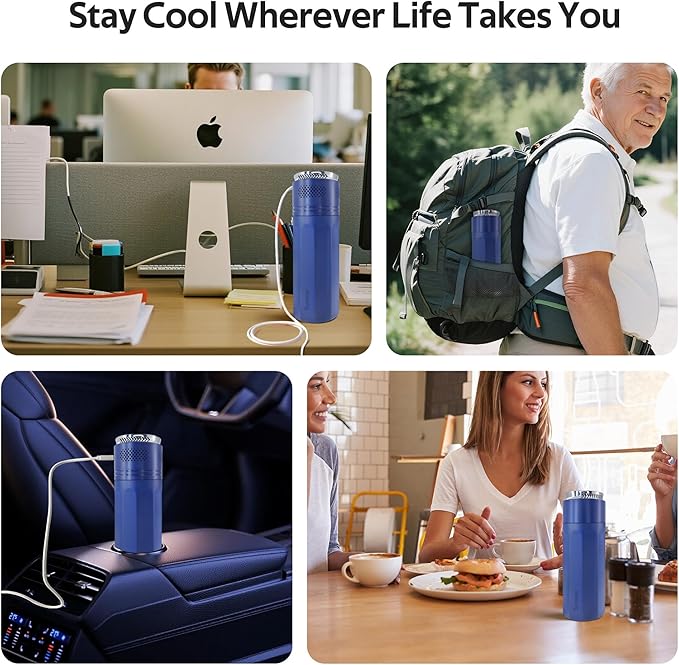 Insulin Cooler Travel Case for 4 Pens,Medication Cooler for Travel with Temp Display&Ice Packs，Diabetic Insulin Case with Portable Cup Sleeves，Supports Mobile Power Cooling，TSA Approved(Blue)
