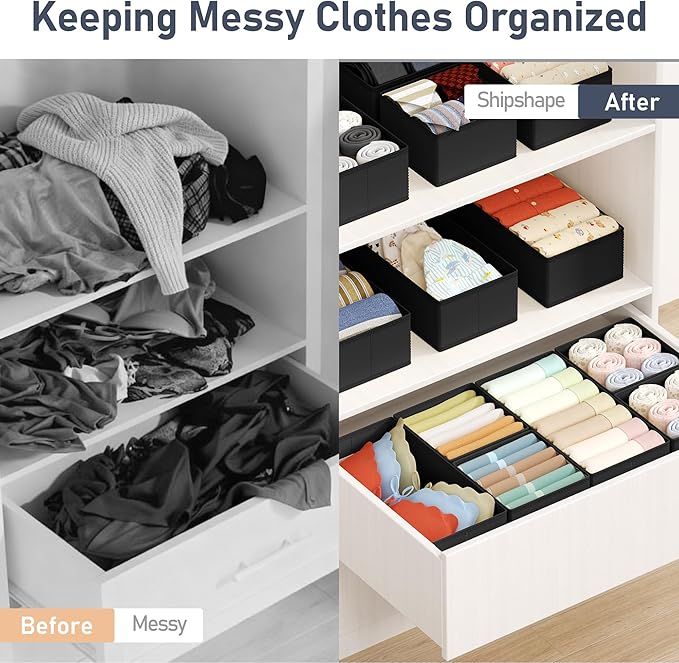 DIMJ Drawer Organizer Clothes Storage - 16 Pack Baby Dresser Organizer for Nursery, Foldable Drawer Dividers for Bedroom Closet Organization, Fabric Storage Bins for Socks, Underwears, Bras