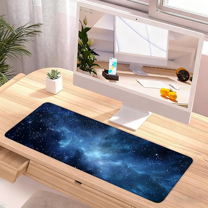 Galaxy Mouse Pad – Large Extended Desk Mat 31.5 x 11.8 in– Deep Space Nebula Starry Sky Design, Non-Slip Base, Waterproof Surface, Oversized Keyboard & Mouse Pad for Gaming or Office