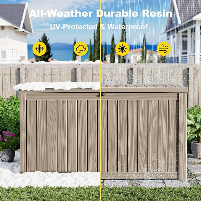 200 Gallon Outdoor Deck Box,Storage Lockable Waterproof Patio Furniture,Garden Tools,Cushions,Pool Accessories Outside Storage Resin Box(Grey)