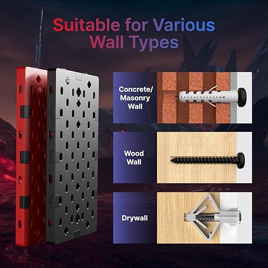 PEGZONE Controller and Headphone Holder Wall Mount, Modular Gaming Pegboard with Accessories, Controller Stand for Xbox PS5 PS4 Switch, Video Game Storage, Disc Shelf, 14pcs Pegboard, Black & Red