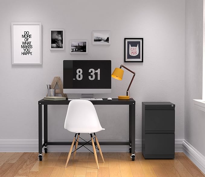 20 Inch Deep Metal Mobile Pedestal File 2 Drawer File-File with Full Width Pull, for Home and Office, Holds Letter Width Hanging Folders, Charcoal