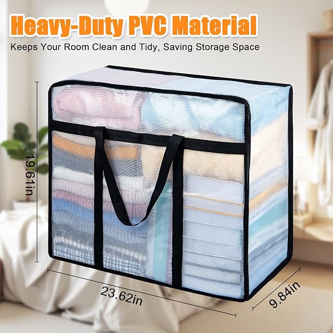 4 Pack Clear Blanket Storage Bags with Zipper, 75L Extra Large Vinyl Foldable Moving Bags Closet Organizers and Storage Containers for Bedding, Blankets, Comforters, Clothing, Toys, Quilt, Duvet