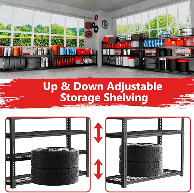 Storage Shelves, Garage Shelving Heavy Duty 2640LBS Capacity, 60"L x 24"W x 60"H Adjustable Metal Shelving Organizer Wire Rack, 4 Tier Utility Shelf Unit for Pantry Closet Warehouse Organization