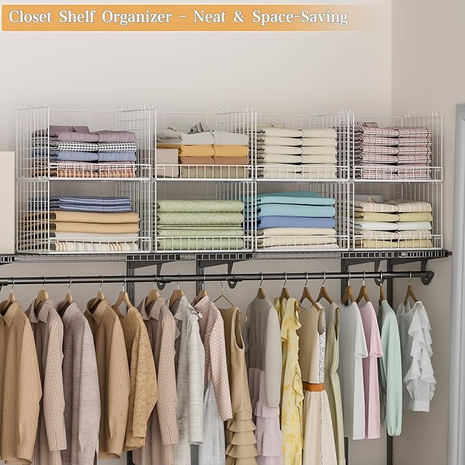 Closet Organizers and Storage Basket- 3-Tier Stackable Storage Bins, Foldable Closet Shelf Organizer Basket, Stackable Clothes Organizers Shelves for Home Organizer System