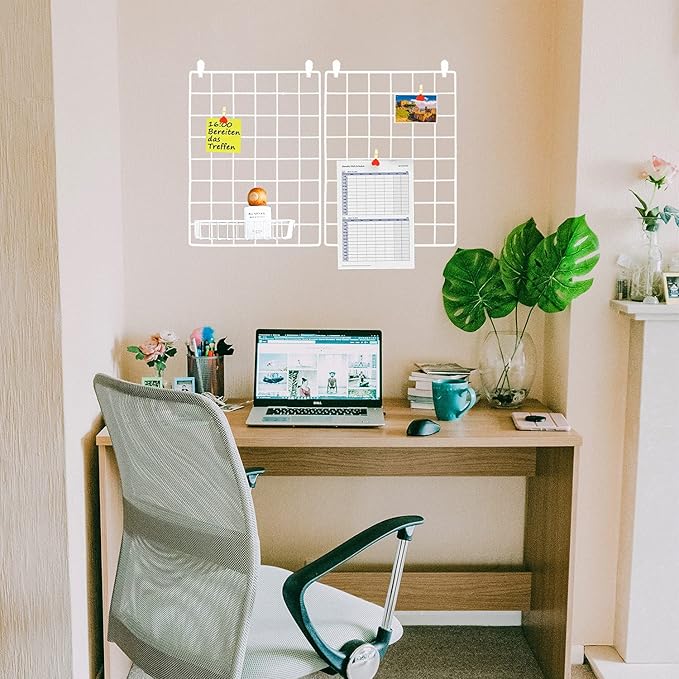 GBYAN Wall Grid 2 Pack Wire Photo Grid Panels Memo Board Wall Organizer (White)
