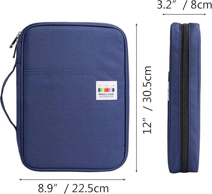 JAKAGO 220 Slots Colored Pencil Case Large Capacity Pen Holder for Artist Painter Zipper Organizer Bag for Marker Highlighter Storage Case for Office Sketch Travel Supplies (Blue)