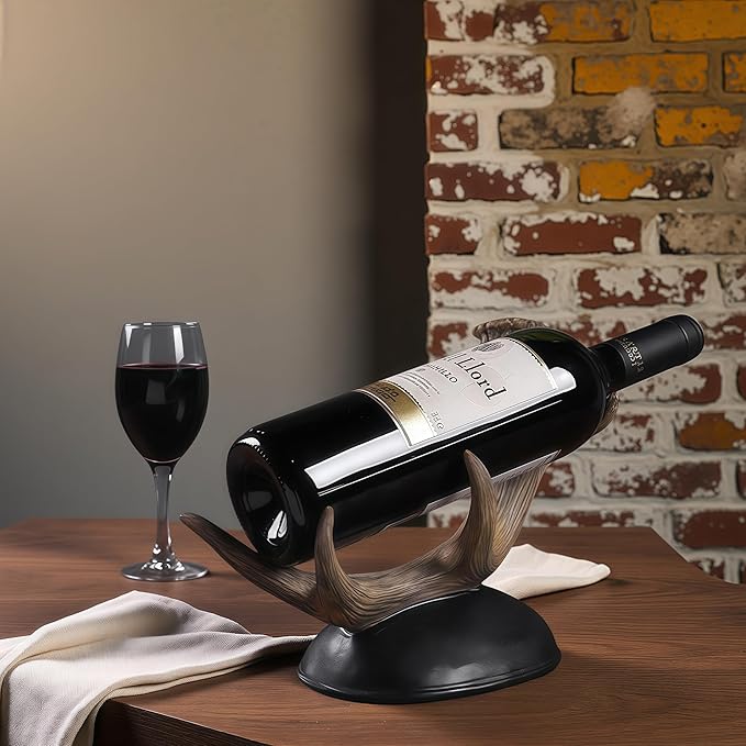 Antler Wine Bottle Rack, Rustic Resin Countertop Single Wine Bottle Holder, Practical Home Tabletop Decor Craft for Living Room, Dining Room, Cellar, and Bar