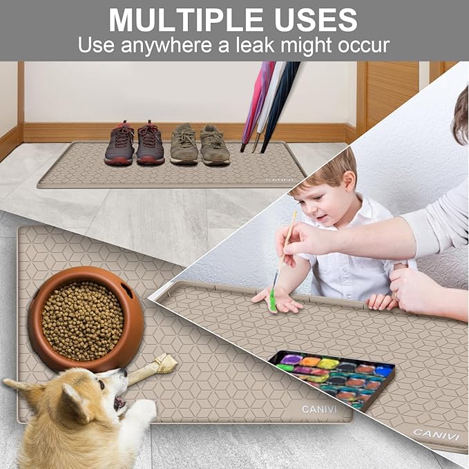 Under Sink Mat, 34" x 19" Waterproof Silicone Under Sink Tray for Kitchen & Laundry Cabinets, Kitchen Cabinet Shelf Protector, Up to 3.3 Gallons Liquid, Fits 36 inch Standard Cabinet Apricot