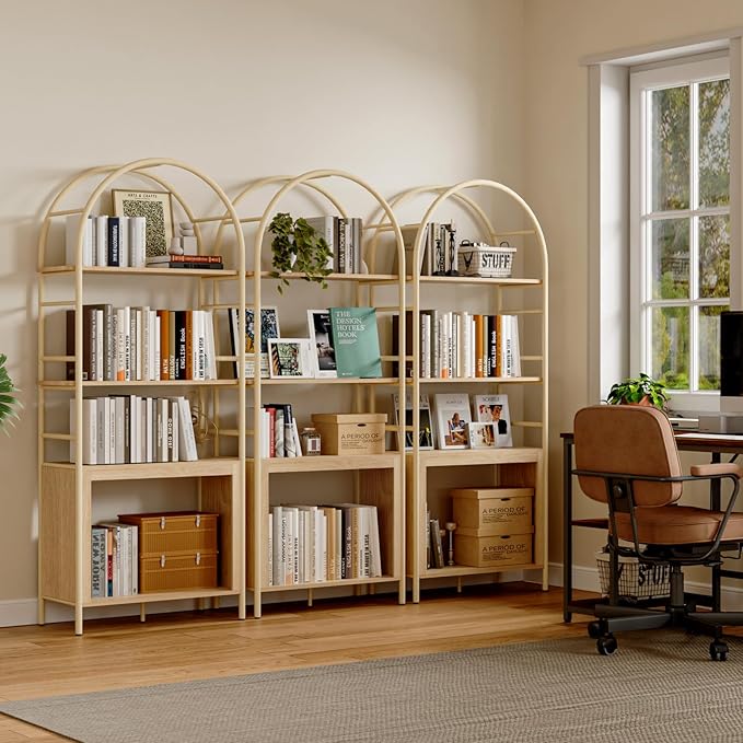 BREEZEHEAT 4-Tier Arched Bookshelf, 72" Tall Bookcase with Storage Shelves, Floor Standing Open Display Storage Shelf with Metal Frame, Large Organizer for Living Room, Home Office, Bedroom, Natural